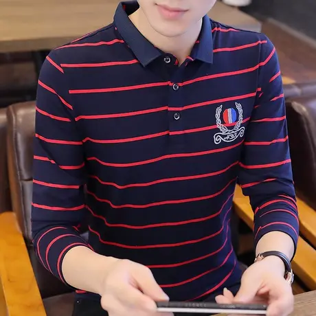 长袖男t恤衬衫领秋季新款2021韩版潮流修身翻领保罗polo衫男卫衣商品大图