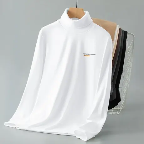 重磅德绒长袖t恤男秋冬保暖双面绒内搭打底衫白色上衣服高领体恤图片