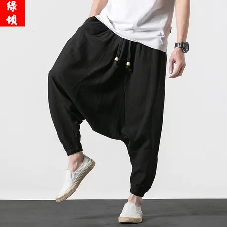 春秋男大裆裤亚麻吊裆哈伦裤民族风小脚长裤跨裤加肥加大宽松裤子商品大图