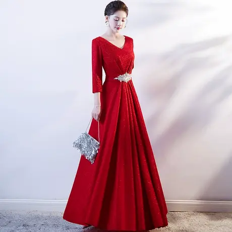 大合唱团演出服女长裙2023新款主持人礼服优雅宴会晚礼服端庄大气商品大图