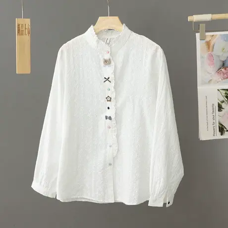 白色立领衬衫女宽松春秋季百搭外穿叠穿上衣设计感小众打底衫衬衣商品大图
