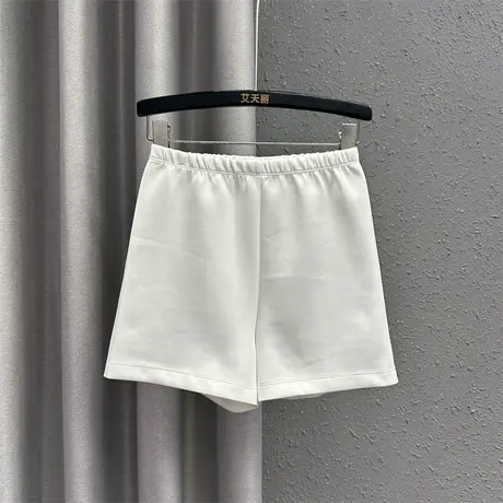 白色简约休闲百搭打底直筒裤女士2024春夏新款韩版松紧腰显瘦短裤图片