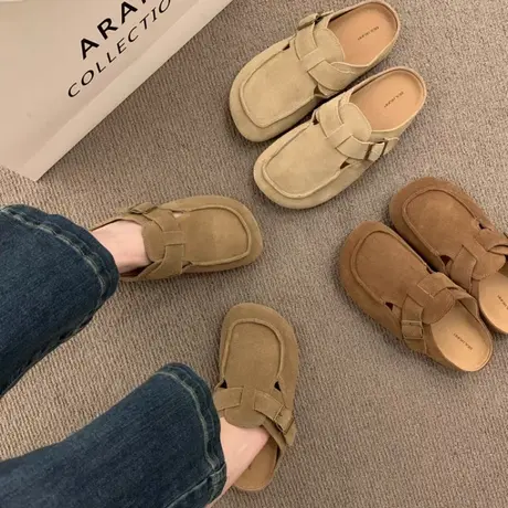 复古森系一脚蹬勃肯鞋包头半拖鞋女外穿2024夏季年新款半托单鞋女商品大图