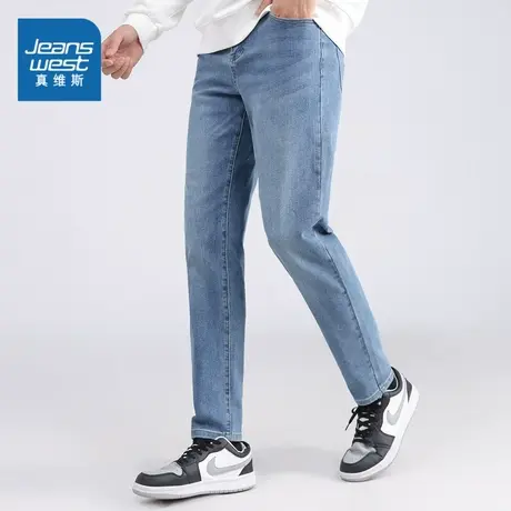 JW真维斯男装2023冬季新款 潮牌弹力13安保暖磨毛底休闲牛仔长裤商品大图