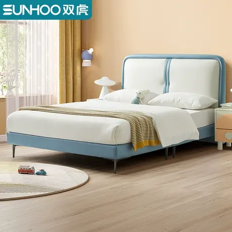 双虎现代简约儿童床男童小户型1.5米卧室男孩女孩皮床单人床103N图片