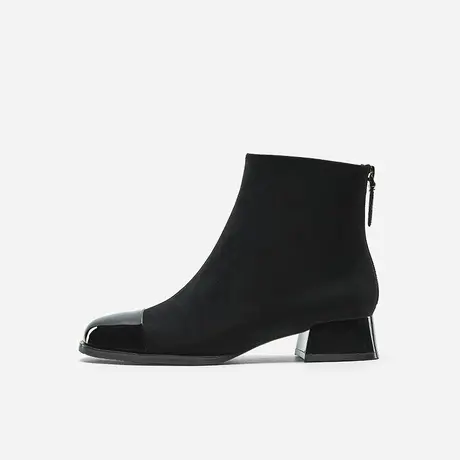 Nine West/玖熙2023年冬季新款低跟短靴女方头绒面通勤时装靴子图片