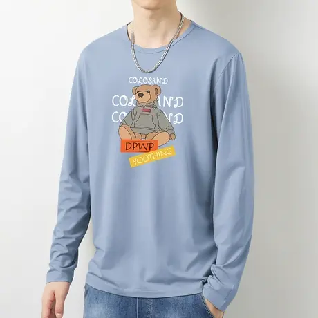 莫代尔长袖t恤男潮流秋季上衣服小衫圆领内搭打底衫潮牌小熊体恤商品大图