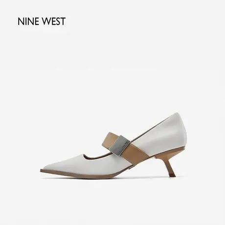 Nine West/玖熙尖头玛丽珍2023秋新款一字绊带金属扣复古拼色单鞋商品大图