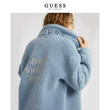 GUESS×BRANDALISED涂鸦胶囊系列冬季女士中长款仿羊羔绒长款外套图片