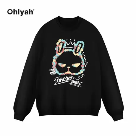 Ohlyah创意卡通兔子印花卫衣男女国潮牌ins学生宽松纯棉情侣同款商品大图