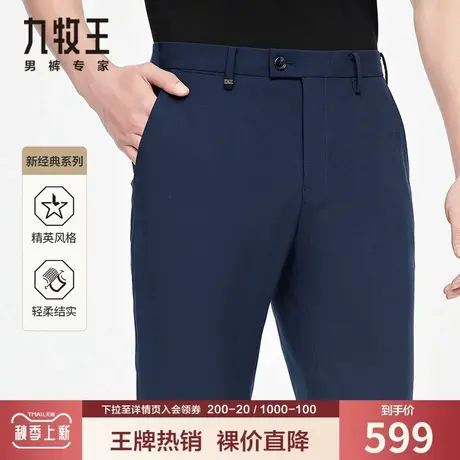 【专柜-羊毛】九牧王男装毛料西裤 夏季薄款商务正装亲肤简约藏青商品大图
