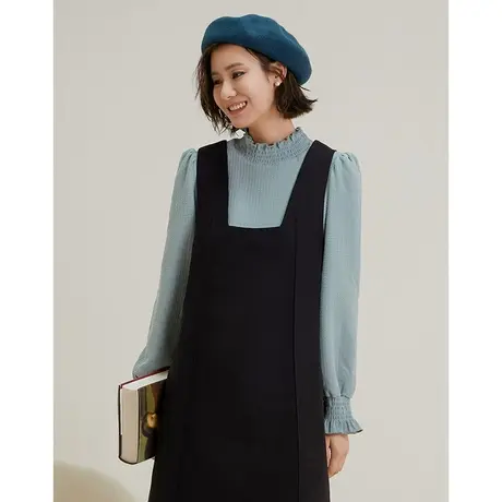 弥古泡泡袖半高领打底衫女秋冬内搭上衣气质高级感法式木耳边衬衣商品大图