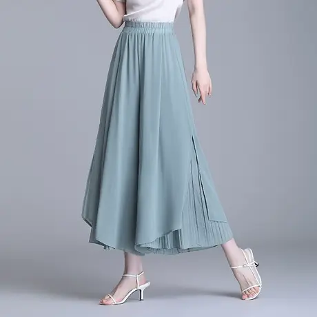 阔腿裙裤女夏季薄款开叉雪纺九分裤2023新款垂感宽松大码休闲裤裙商品大图