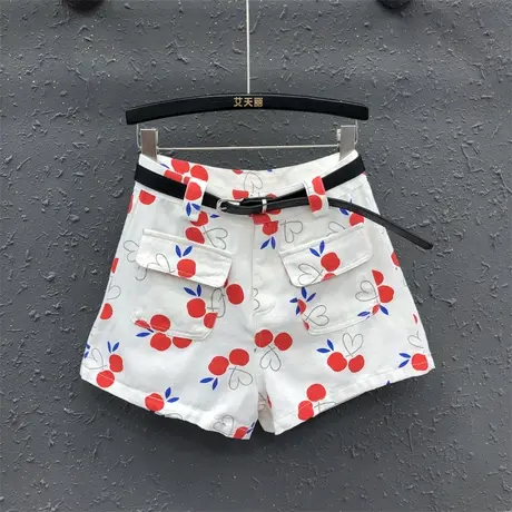 艾天丽2023夏季新款时尚清新印花牛仔短裤女港味百搭显瘦阔腿裤潮图片