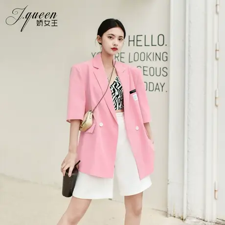 短袖西装外套女薄款夏季韩版宽松设计感防晒垂感休闲粉色小西服潮图片