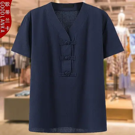 中年妈妈夏装短袖上衣盘扣时尚复古2022新款加肥加大码女纯棉T恤商品大图