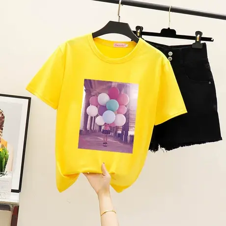 夏季新款学院风简约纯色宽松百搭短袖T恤女短款上衣内搭白色t恤女商品大图