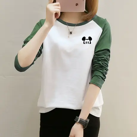 长袖T恤女大码胖mm休闲打底衫2022秋装新款韩版宽松纯棉内搭上衣商品大图
