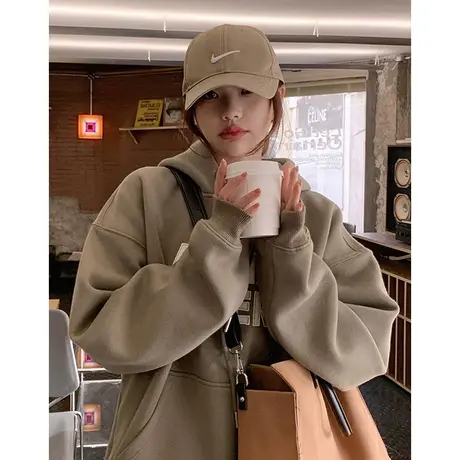 oversize卫衣女秋冬季小个子宽松慵懒风上衣美式复古加绒加厚外套商品大图