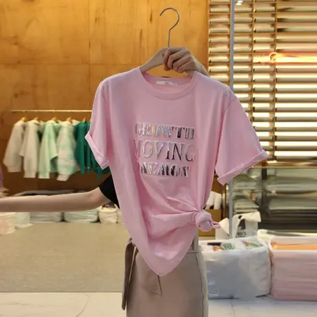 韩国东大门短袖t恤女夏季2021新款设计感小众宽松印花ins潮上衣服商品大图