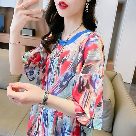 冰丝凉感短袖t恤女防晒衣夏季韩版宽松薄款速干运动休闲跑步上衣图片