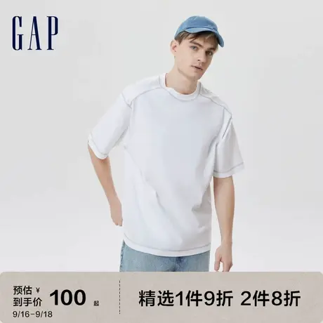 Gap男装夏季2023新款纯棉户外廓形水洗棉短袖T恤671533上衣图片