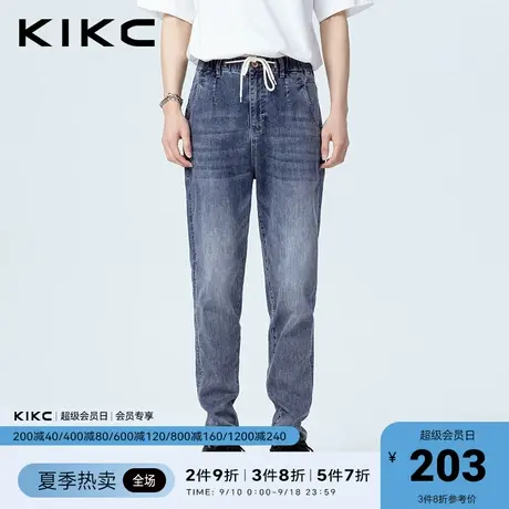 kikc牛仔裤男2023春夏新款商场同款口袋拼接弹力松紧带复古裤子图片