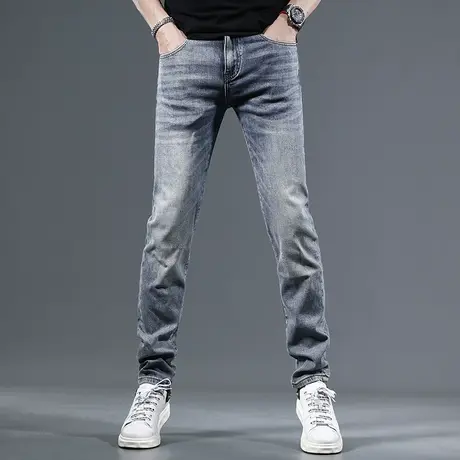 高端蓝色牛仔裤男夏季2023新款潮牌修身直筒男士薄款弹力休闲长裤商品大图