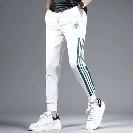 夏季冰丝薄款九分休闲裤男2023新款白色潮流修身束脚男士弹力裤子商品大图