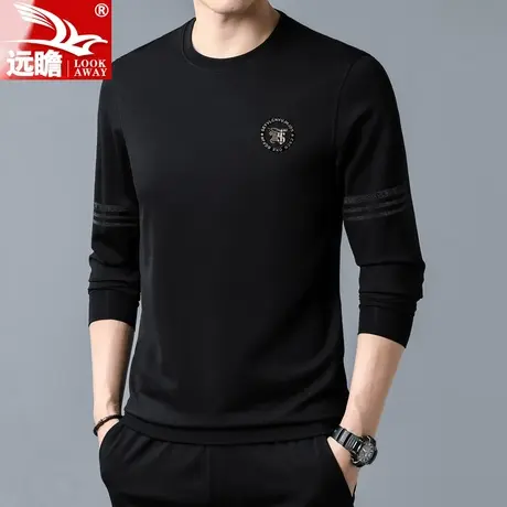 男士潮牌卫衣2022秋冬季新款长袖修身体恤衫时尚弹力纯色圆领上衣商品大图