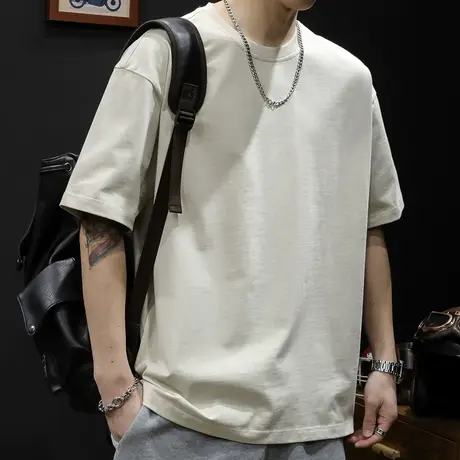 重磅短袖t恤男夏季潮牌2023新款宽松加肥加大码男士美式圆领体恤商品大图