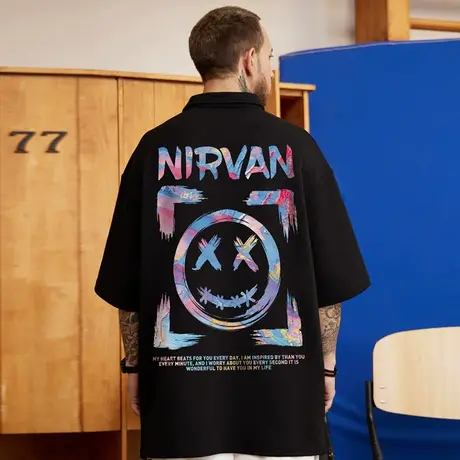 2023新款polo衫t恤胖子男ins短袖潮牌宽松夏季学生青少年大码男装图片