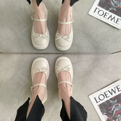 玛丽珍鞋女夏季2023年新款粗跟蝴蝶结单鞋法式气质通勤职业小皮鞋商品大图