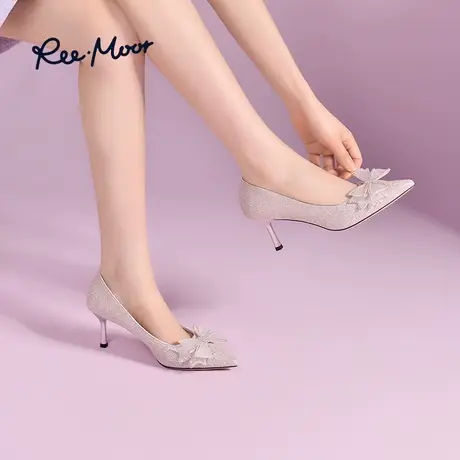 REEMOOR睿慕夏季水钻蝴蝶结法式尖头细跟气质优雅高跟鞋婚鞋女商品大图
