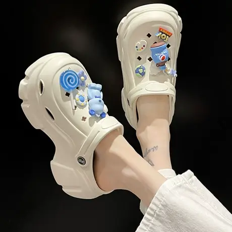 小个子洞洞鞋女夏季2023新款可爱厚底增高跟可外穿防滑包头凉拖鞋商品大图