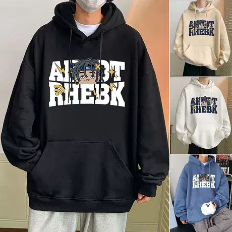 春秋季新款美式印花男生连帽卫衣男潮流宽松情侣休闲复古国潮外套商品大图