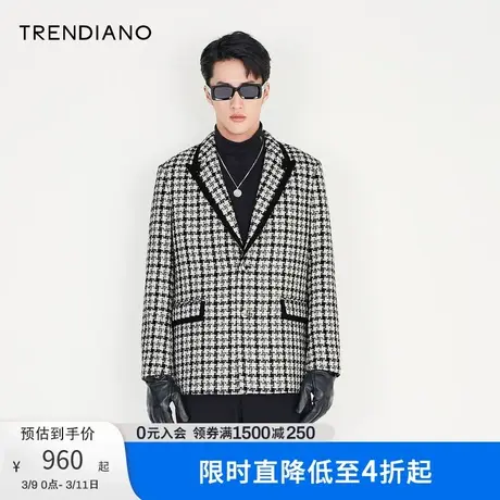 TRENDIANO官方男装冬季新款小香风梭织休闲西服外套男士潮牌图片