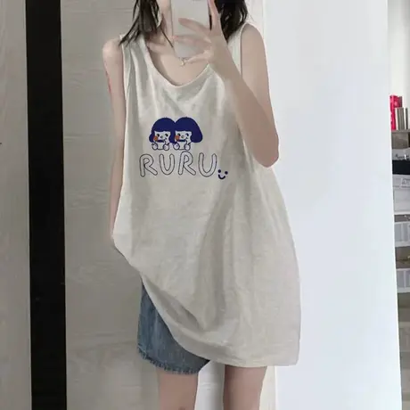 纯棉吊带坎肩背心无袖t恤女夏季设计感小众外穿宽松港风挂脖上衣商品大图