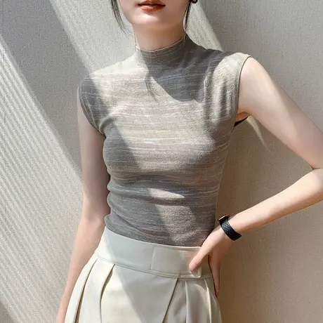 渐变条纹针织背心女秋冬糖果色小众别致坎肩修身减龄西装内搭上衣商品大图