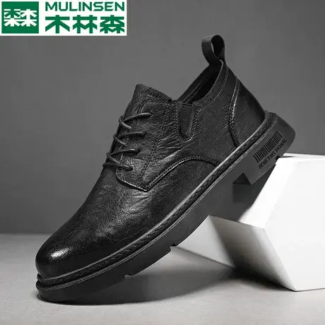 木林森男士皮鞋软面真皮2024新款秋季休闲德比鞋黑色低帮马丁鞋子商品大图