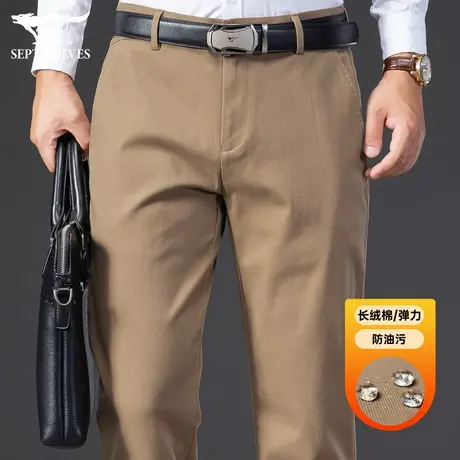 七匹狼狼族生活三防男士休闲裤弹力直筒男裤春秋冬季款加绒裤子男商品大图