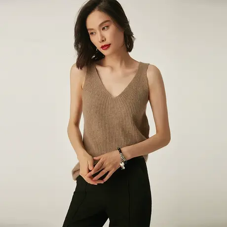 抽条前V后U两穿吊带背心秋季2023新款女装毛衣针织衫时尚上衣W240商品大图
