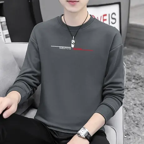 卫衣男生潮秋季薄款套头无帽圆领灰色上衣中学生秋装外套长袖t恤商品大图