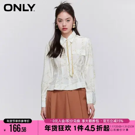 ONLY2023冬季新款百搭丝巾薄款满印长袖捏褶衬衫女|123205013商品大图