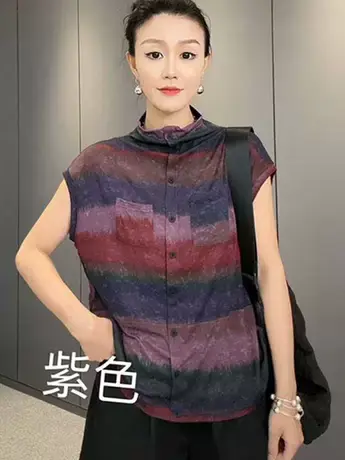 扎染套头T恤衫2023夏季新款时尚显瘦弹力半高领短袖上衣女ins流行商品大图