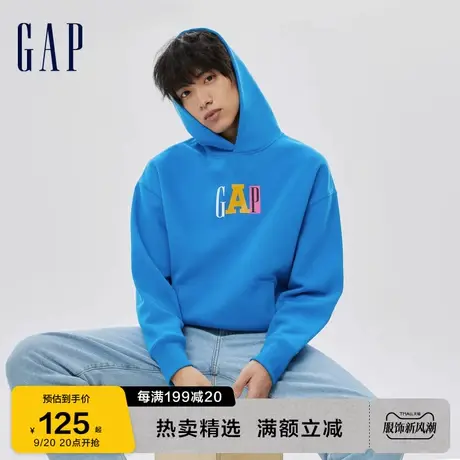Gap男女装秋季款拼色LOGO碳素软磨抓绒连帽卫衣505390运动上衣商品大图