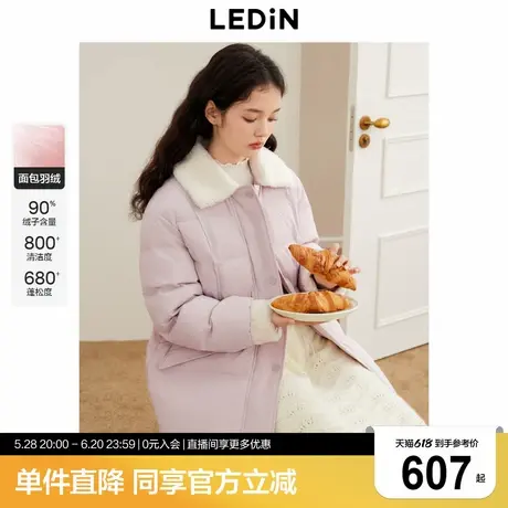 乐町一手长仿羊羔毛翻领面包羽绒服女2024冬季新款保暖外套商品大图