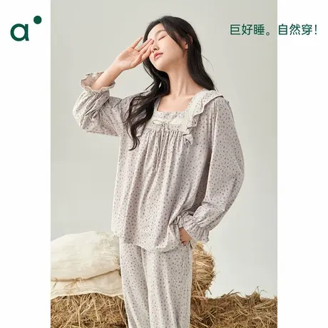 安之伴【巨柔软】纯棉春秋新款睡衣女长袖甜美可爱方领家居服套装商品大图