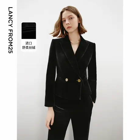 朗姿高级感修身显瘦收腰复古丝绒西服上衣2024年冬季新款西装外套商品大图