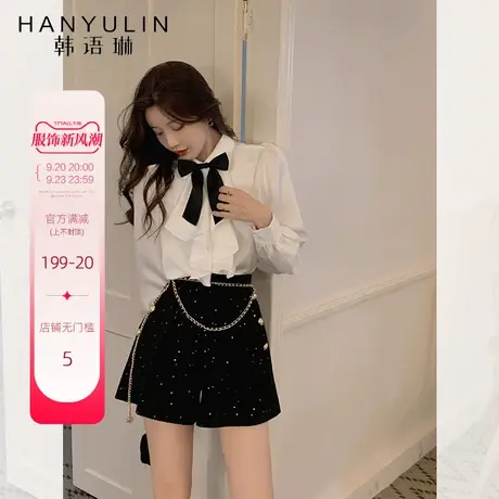 韩语琳高腰黑色阔腿短裤女外穿2022秋冬新款小个子显瘦百搭休闲裤图片